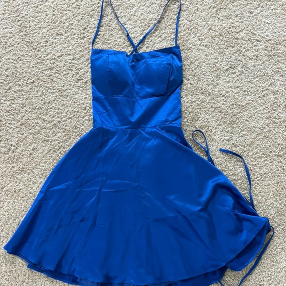 windsor royal blue satin skater style mini dress